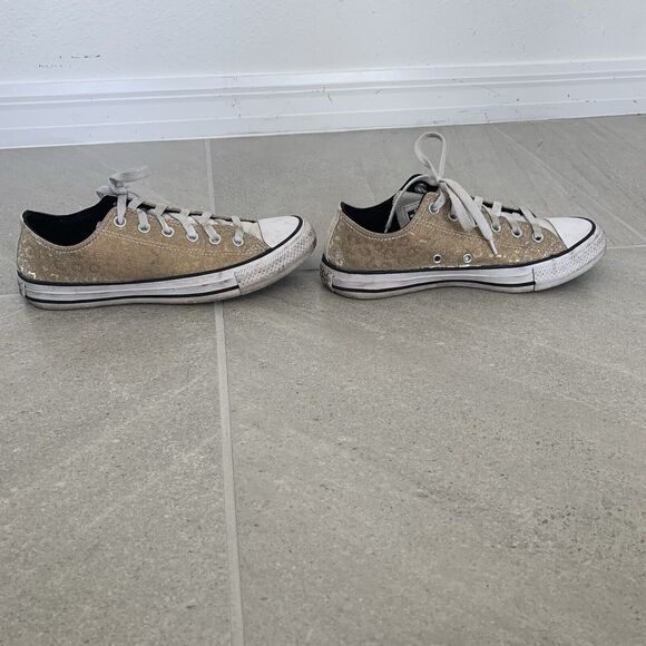 Shimmery Gold Leopard Print Chuck Taylor Converse Low Rise Size 8 - Picture 5 of 7